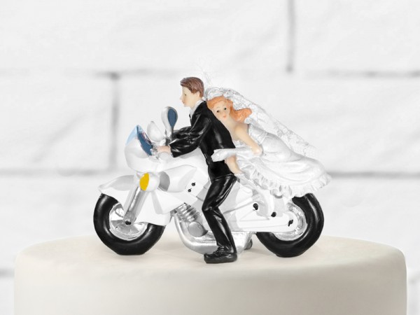 Svatební figurky ženich a nevěsta na motorce