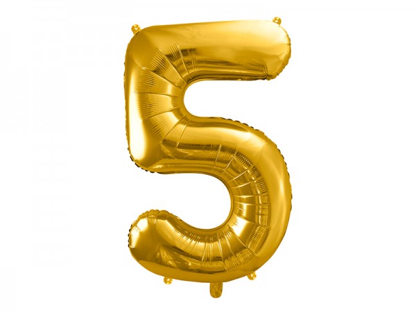 Foliový zlatý balónek číslice 5, 86 cm