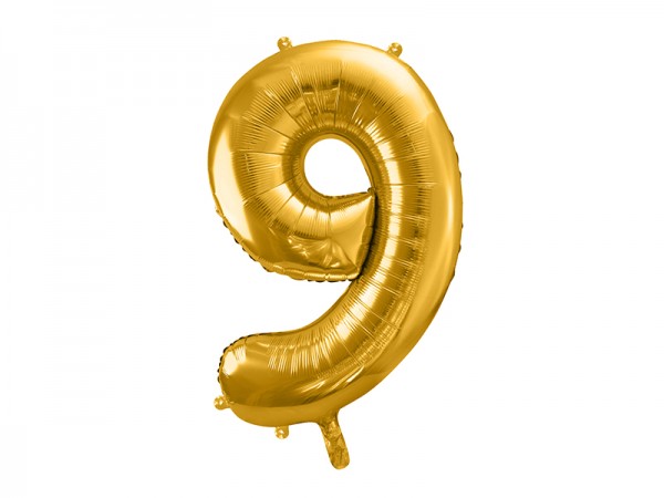Foliový zlatý balónek číslice 9, 86 cm