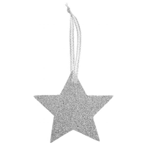 Paris Dekorace Jmenovky Stříbrná hvězda glitrová 6 ks