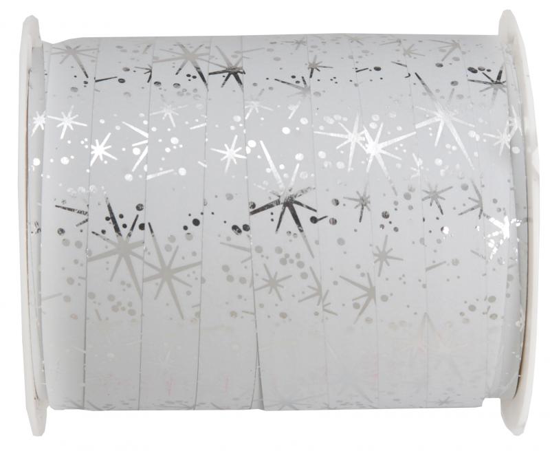Paris Dekorace Metalická bílá stuha - Hvězdy, 10 mm x 25 m