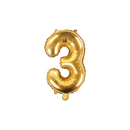 Foliový zlatý balónek číslice 3, 35 cm