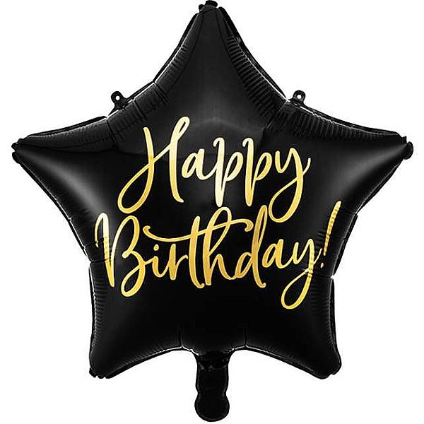 Paris Dekorace Balónek fóliový hvězda černá, Happy Birthday 40 cm