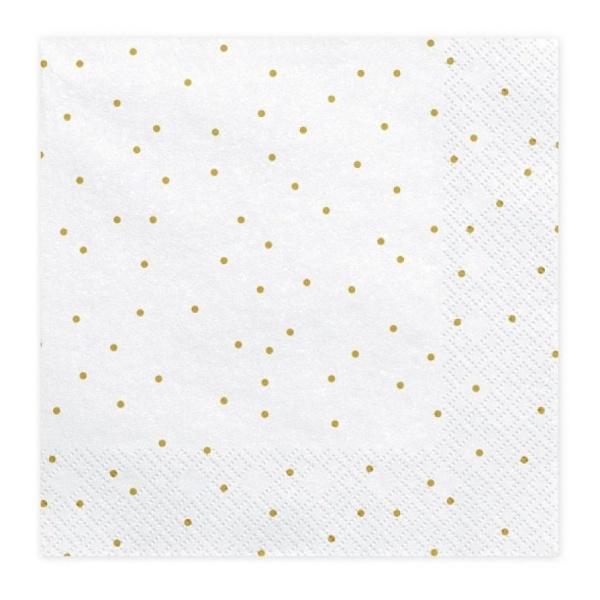 Paris Dekorace Ubrousky bílé se zlatými puntíčky, 20 ks